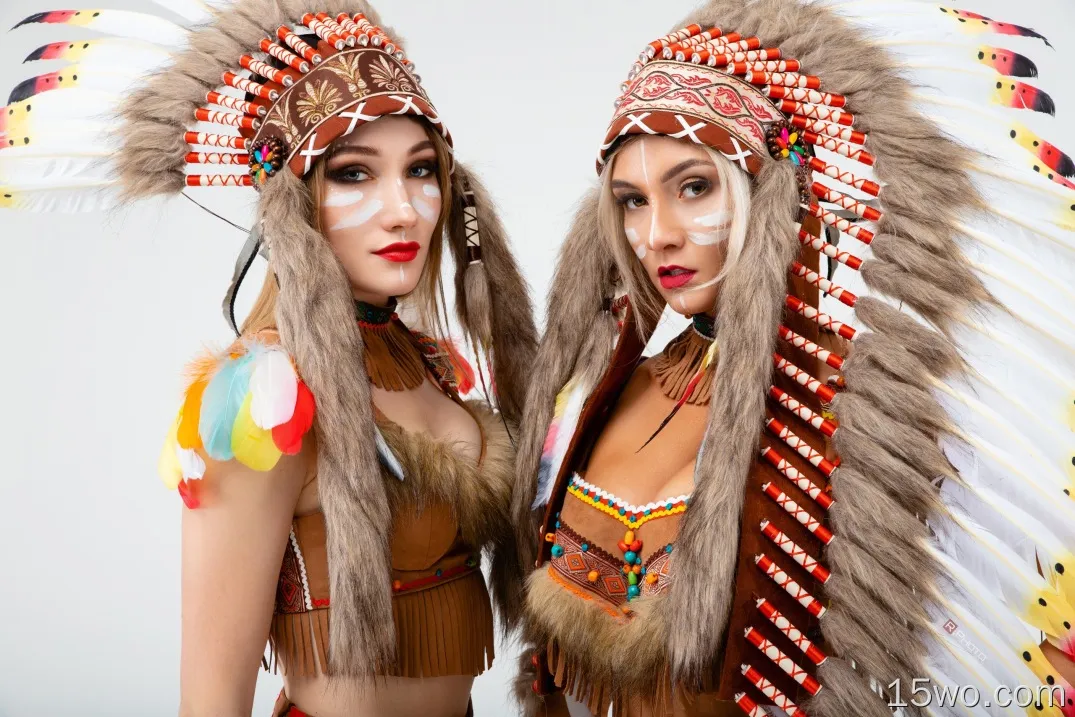 女性 美洲原住民 女孩 羽毛 印第安人 Woman Lipstick Headdress 高清壁纸