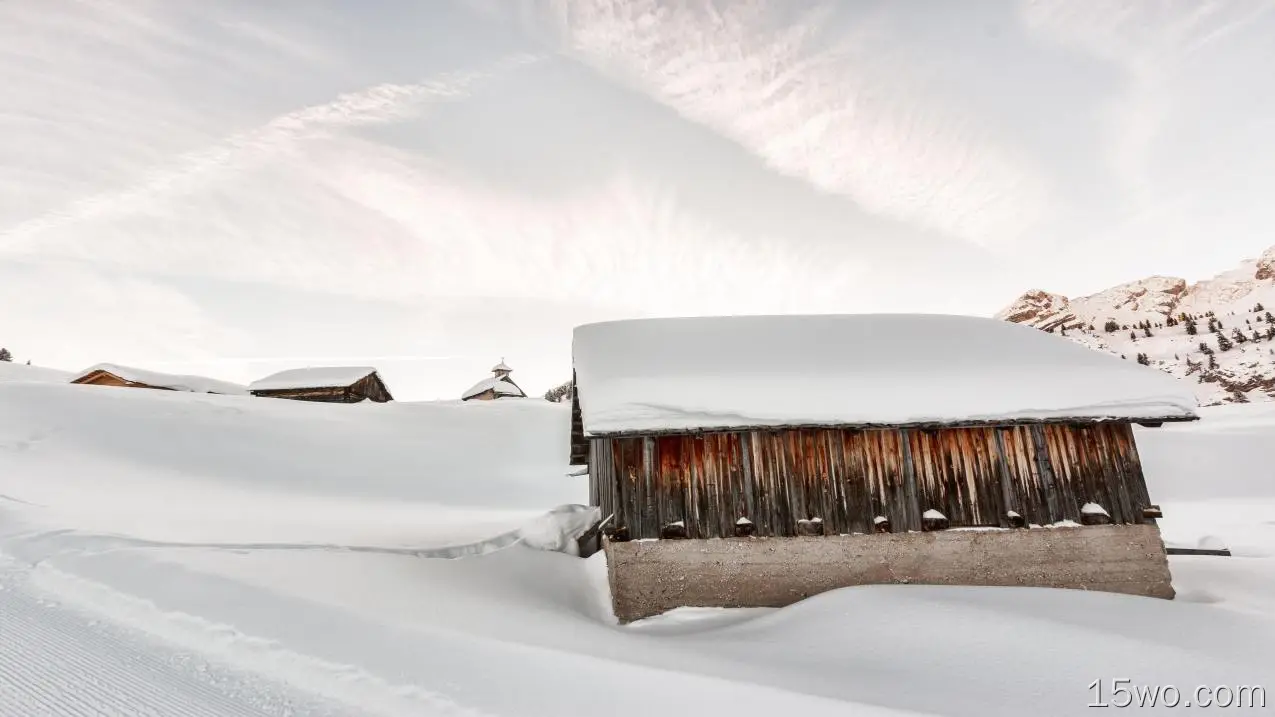4K 风景 雪景 木屋