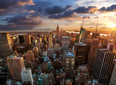 纽约，城市风光，日落，摩天大楼，现代建筑，云 3840x2400