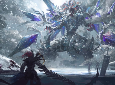 Yu-Gi-Oh!,动画与漫画,Mirrorjade the Iceblade Dragon,dragon,card games,digital art,snow 5000x2347