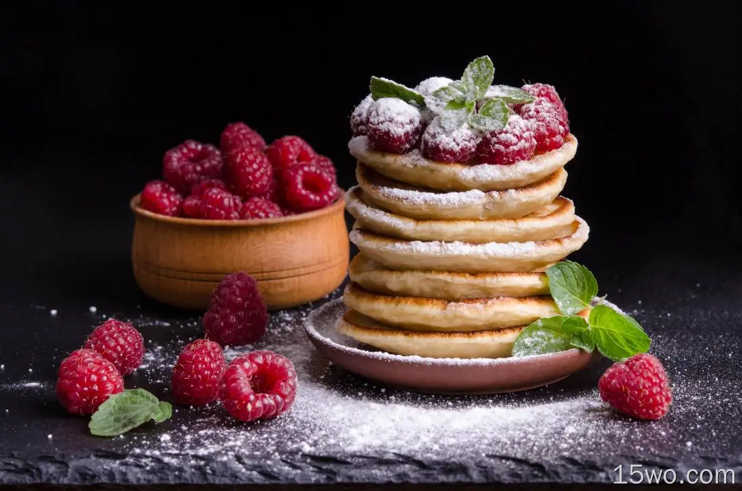 食物 Pancake 浆果 树莓 静物 早餐 高清壁纸