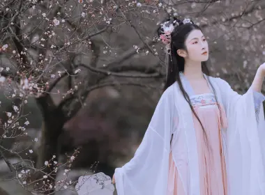 中国女人，传统服装，樱花，春天 5120x2880