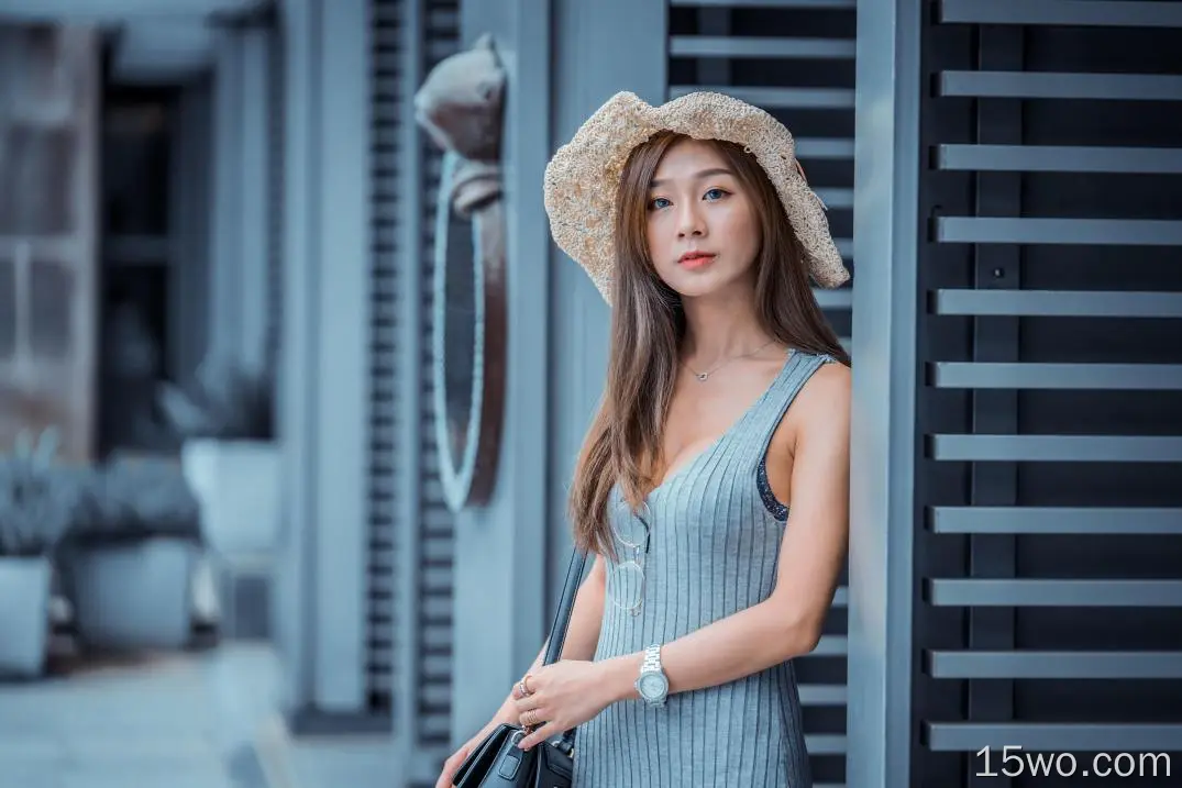 女性 亚洲 Woman 模特 女孩 Depth Of Field Dress Brunette Hat 高清壁纸