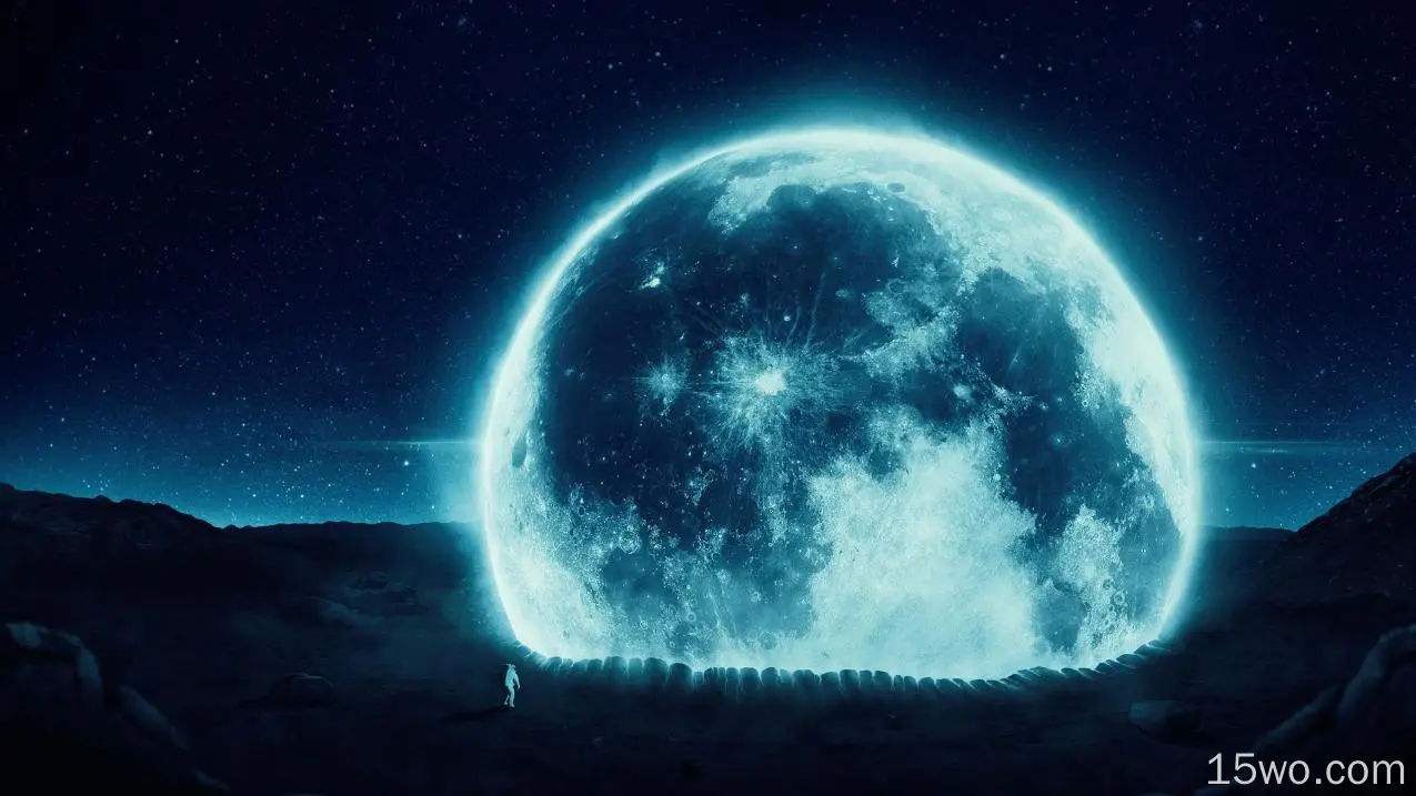 奇幻 Moon 蓝色 月亮 星空 天空 高清壁纸