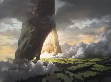 瓦尔哈拉之门、巨树、烟雾、田野、幻想世界 3840x2046