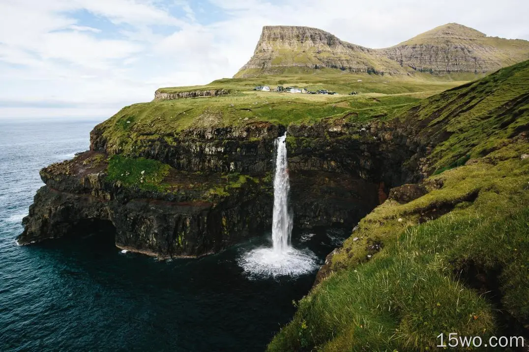 自然 瀑布 峭壁 岩石 Coast Faroe Islands 高清壁纸