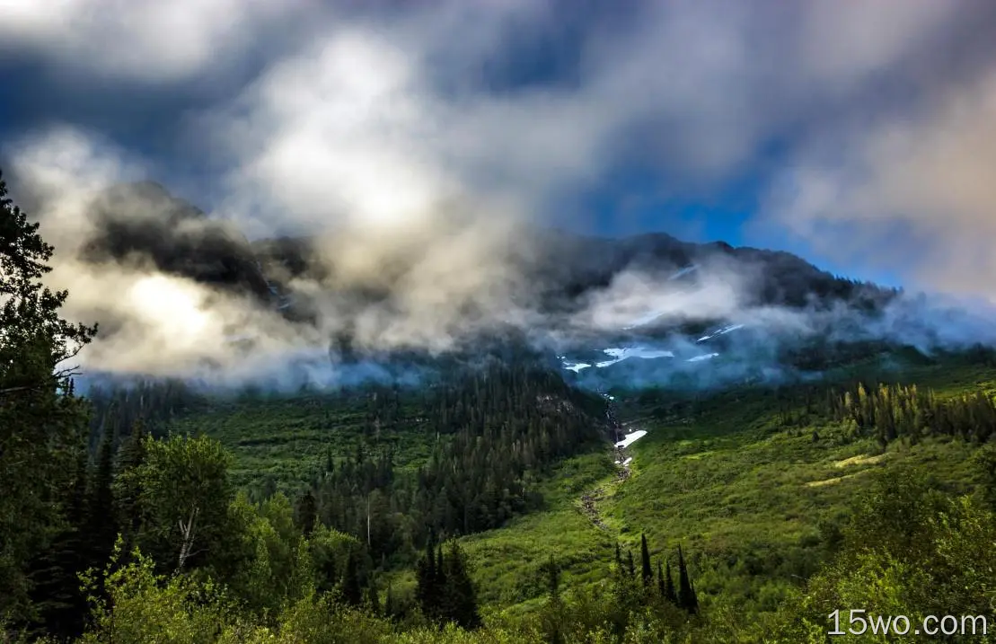 自然 Glacier National Park 国家公园 USA Montana 森林 山 雾 树 大自然 高清壁纸