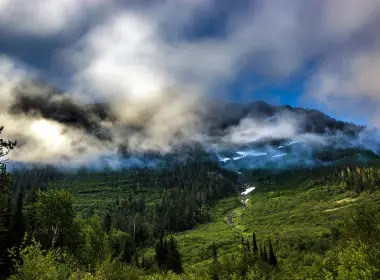 自然 Glacier National Park 国家公园 USA Montana 森林 山 雾 树 大自然 高清壁纸 3000x1940