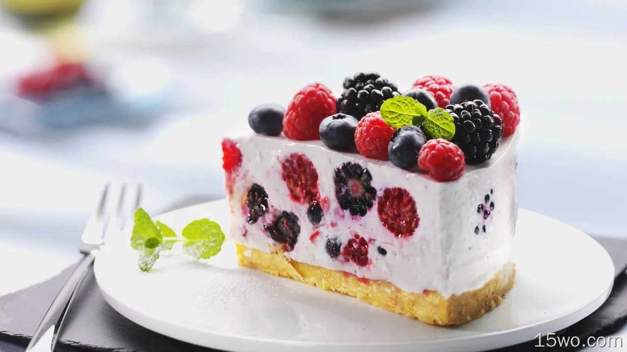 蛋糕、奶油、水果、浆果、蓝莓、甜点