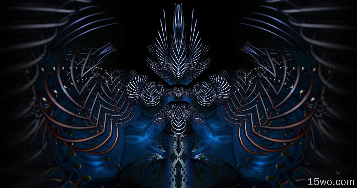 分形形状，翅膀，抽象，深蓝色