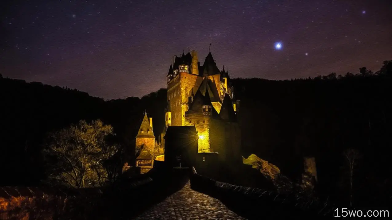 人造 爱尔茨城堡 城堡 德国 夜晚 建筑 高清壁纸
