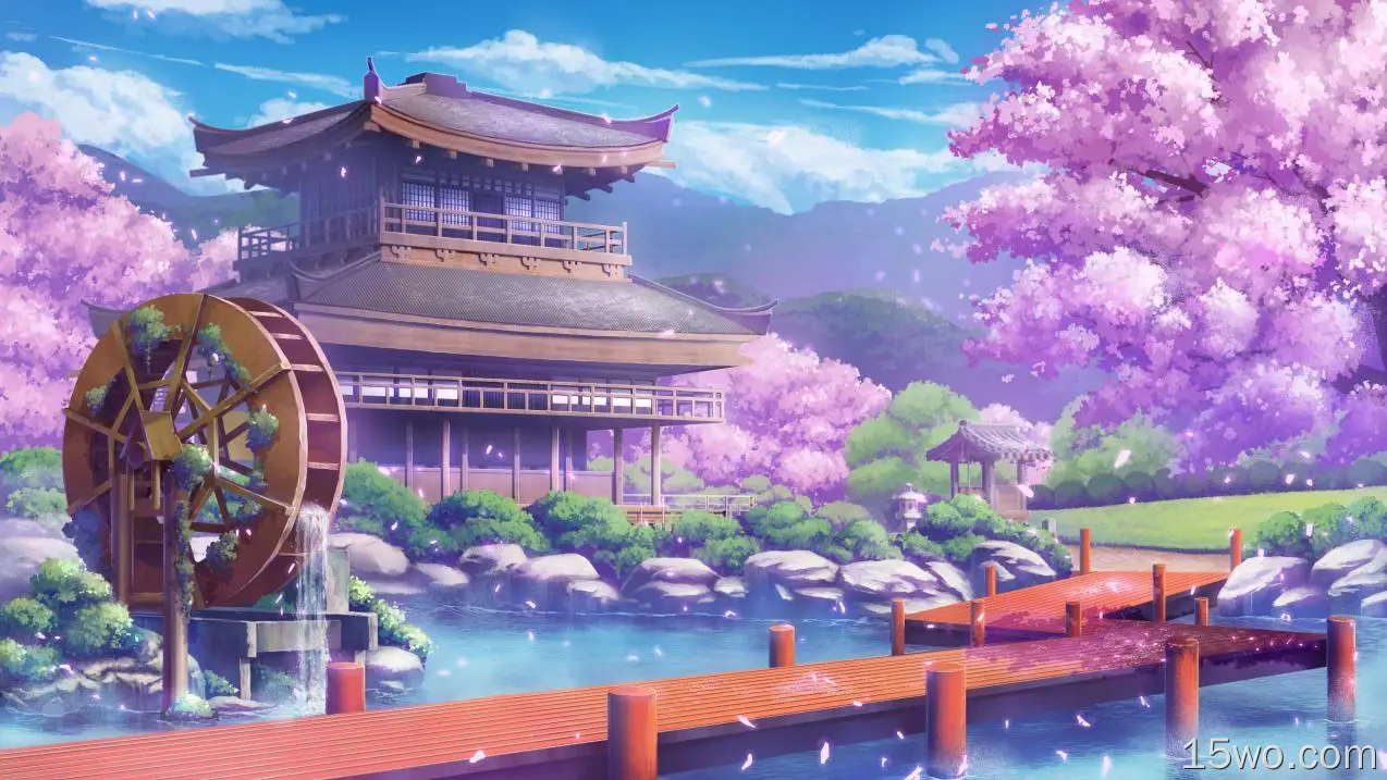 动漫 原创 水 Sakura 房屋 高清壁纸