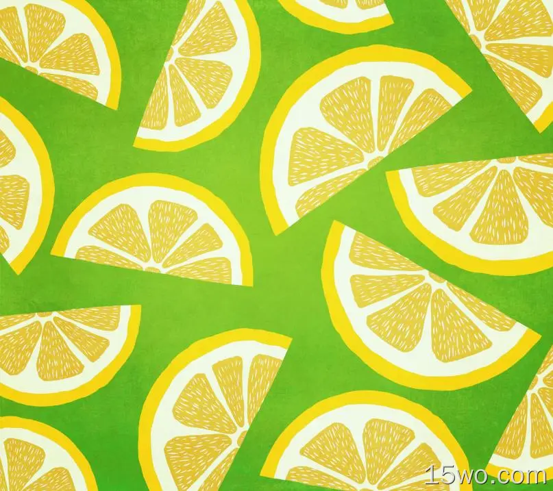 柠檬片、图案、柑橘、艺术品、绿色和黄色