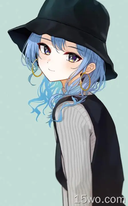 细川顺生，蓝头发，帽子，可爱
