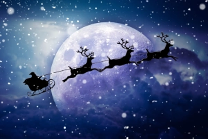 驯鹿，圣诞老人，月亮，雪，基督  3000x1688