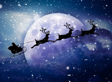 驯鹿，圣诞老人，月亮，雪，基督 3000x1688
