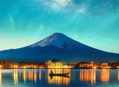 富士山 船 大海 星空 3840x2160