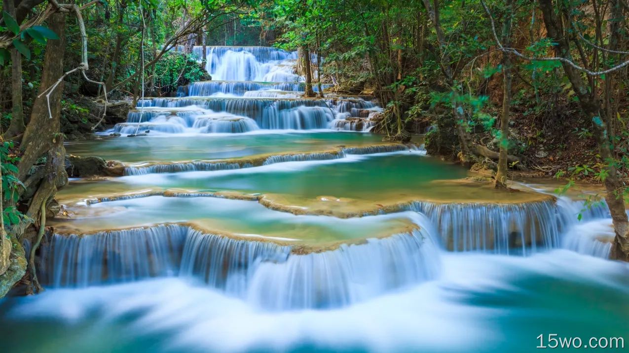 自然 Erawan Waterfall 瀑布 Tenasserim Hills Erawan National Park 泰国 高清壁纸