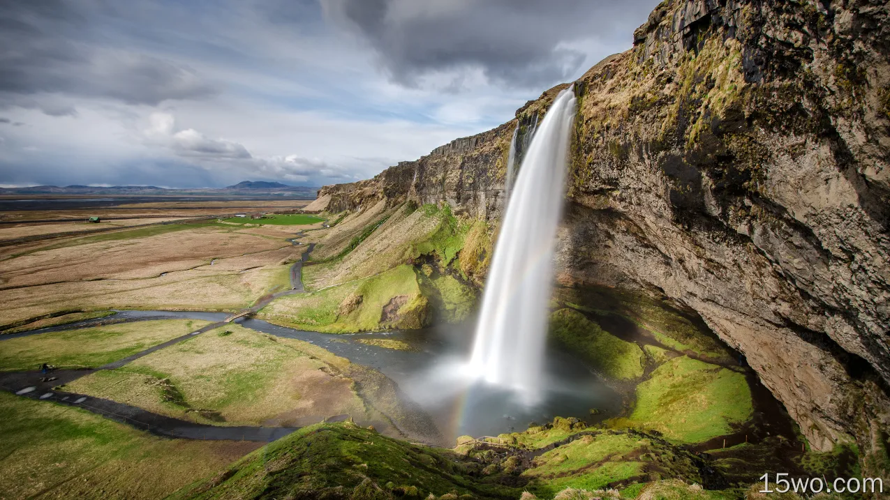 自然 Seljalandsfoss 瀑布 冰岛 高清壁纸