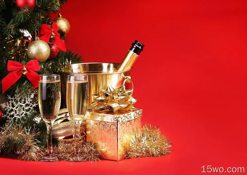 食物 Champagne 圣诞节 礼物 Christmas Ornaments 高清壁纸