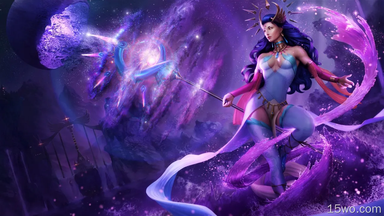 奇幻 Sorceress Woman 女孩 紫色 Blue Hair 魔法 高清壁纸