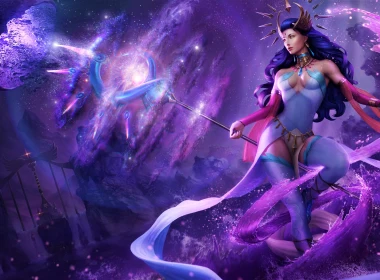 奇幻 Sorceress Woman 女孩 紫色 Blue Hair 魔法 高清壁纸 3840x2160