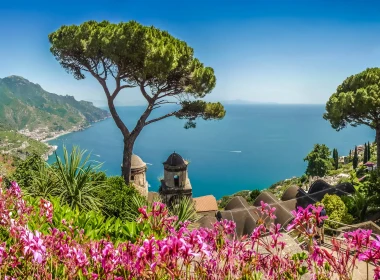 人造 Amalfi 城镇 意大利 Horizon 树 海洋 Sea 花 海岸 高清壁纸 3840x2160