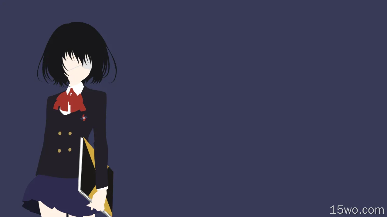 动漫 替身 Another Mei Misaki Anime Minimalist 女孩 Skirt Eye Patch Black Hair Short Hair bow 高清壁纸
