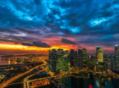 人造 新加坡 城市 Cityscape 夜晚 光 日落 云 高清壁纸 3840x2160