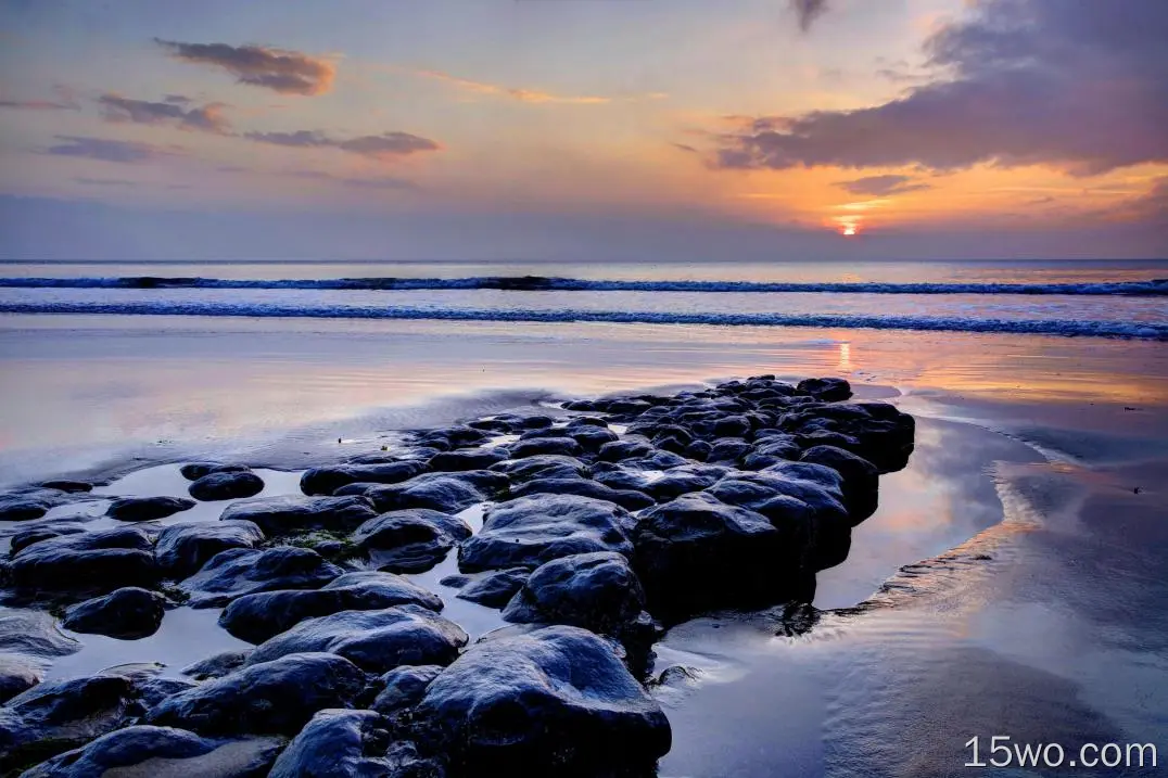 自然 海洋 大自然 岩石 海滩 日落 天空 Horizon 高清壁纸