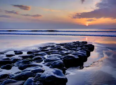自然 海洋 大自然 岩石 海滩 日落 天空 Horizon 高清壁纸 4000x2665