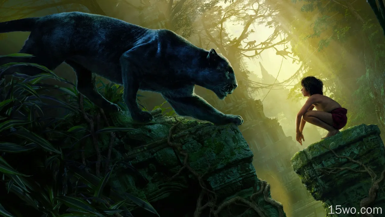 电影 奇幻森林 森林王子 Bagheera Mowgli Panther 高清壁纸