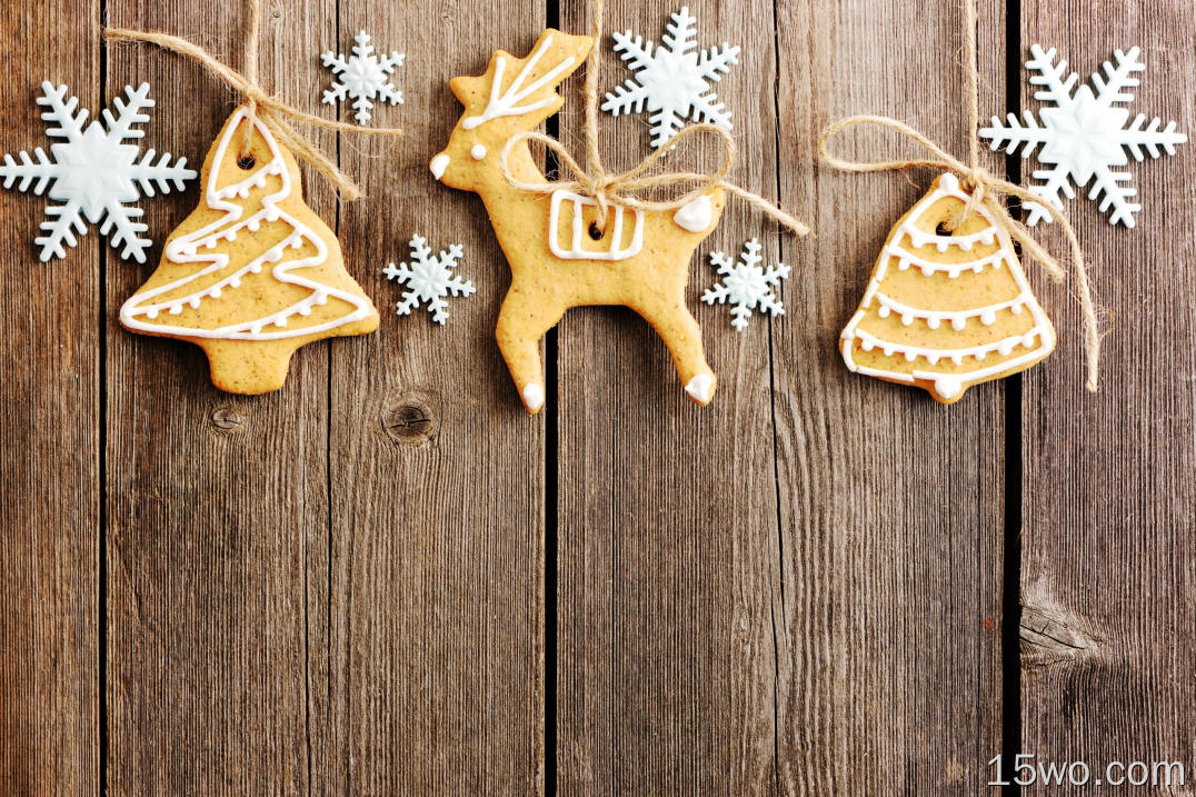 节日 圣诞节 Gingerbread 饼干 木质 高清壁纸