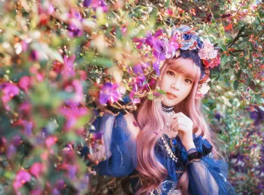 女性 亚洲 Woman 模特 女孩 Long Hair Pink Hair Wreath 高清壁纸 4000x2670
