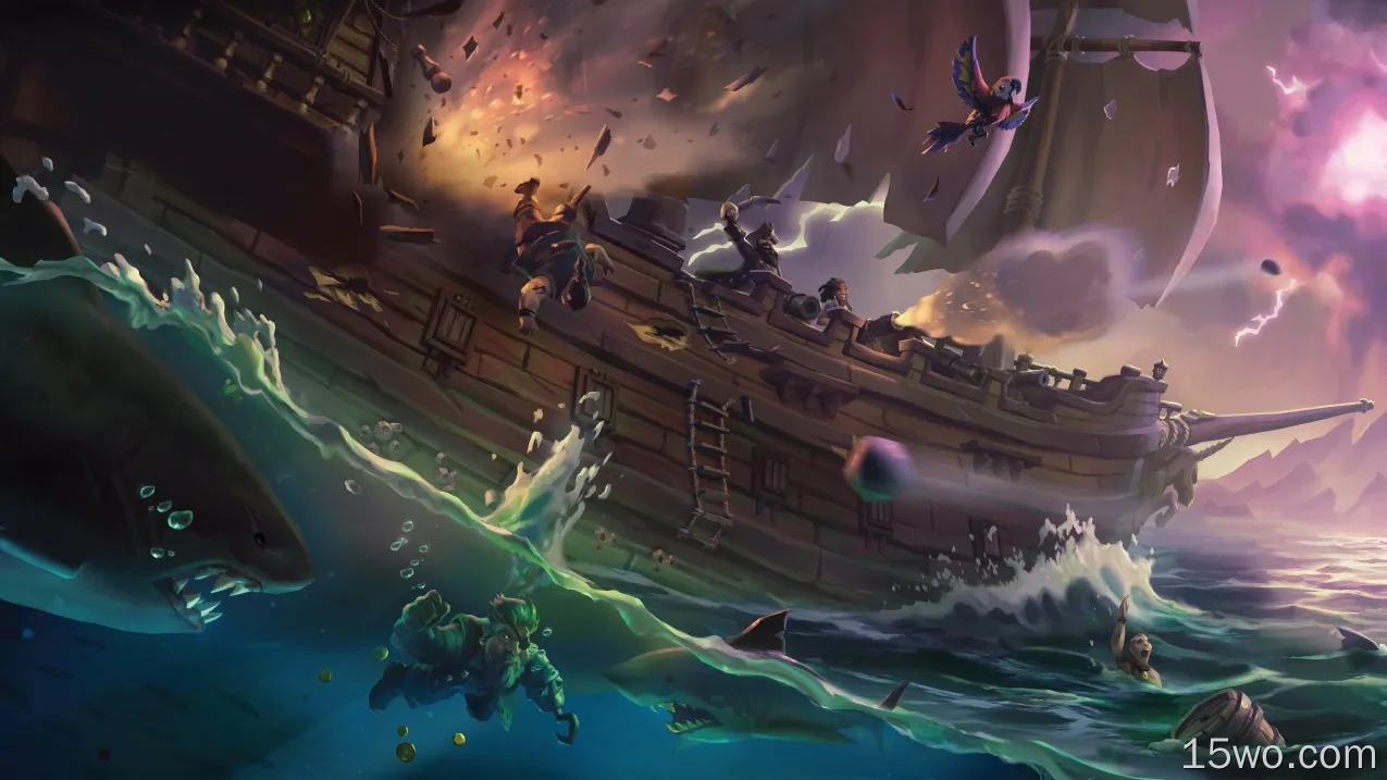 电子游戏 Sea Of Thieves 海盗 船 鲨鱼 高清壁纸
