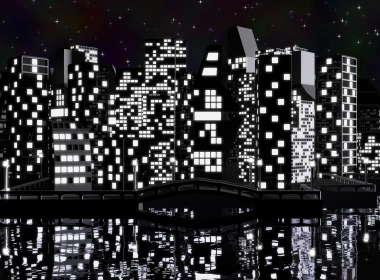 艺术 Town 黑暗 倒影 水 城市 夜晚 Blender 3D 城镇 星空 高清壁纸 3840x2160
