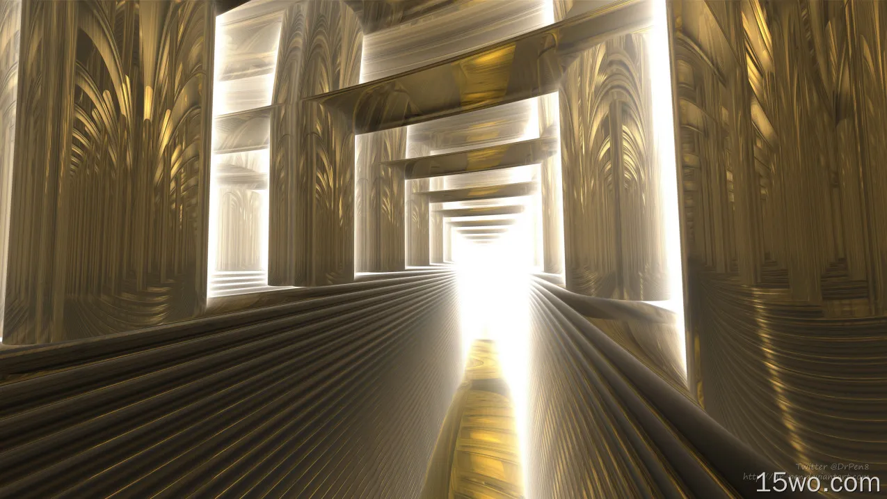 抽象 分形 3D 艺术 数字艺术 Mandelbulb 3D Gold Bright Columns CGI 高清壁纸