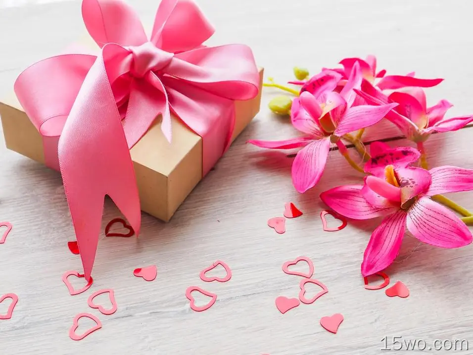 综合 礼物 兰花 心形 Romantic Pink Flower 高清壁纸