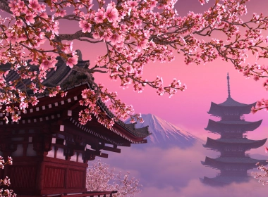 艺术 日本 花 建筑 富士山 高清壁纸 3840x2160