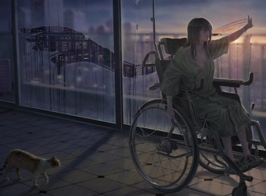 动漫 女孩 Anime 猫 Wheelchair 高清壁纸 3840x2160