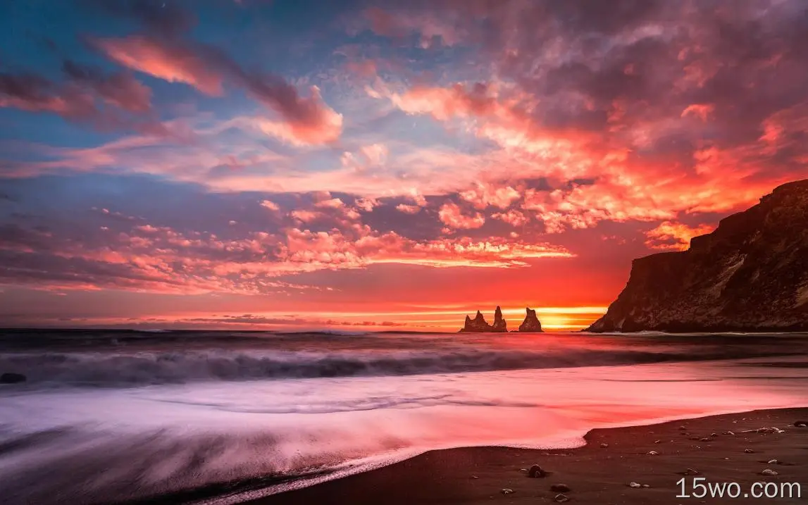 自然 日落 地球 海滩 岩石 海洋 Sea Horizon 高清壁纸