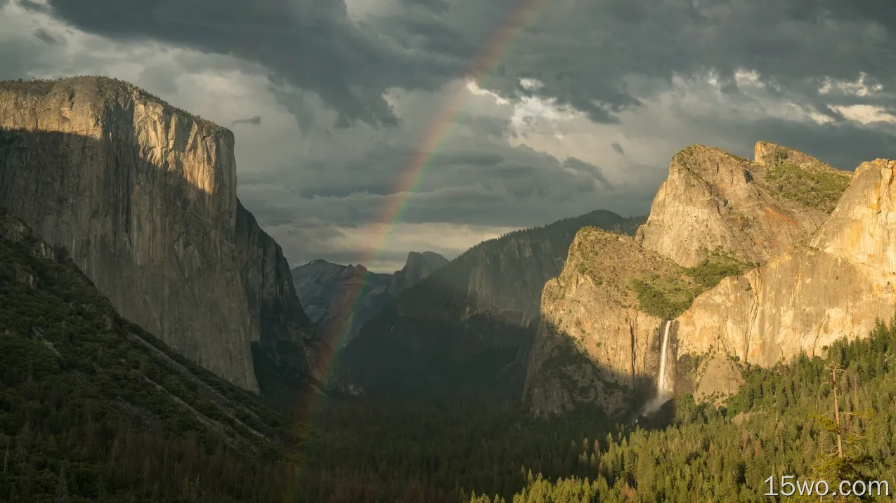 自然 优胜美地国家公园 国家公园 彩虹 瀑布 山 峭壁 高清壁纸