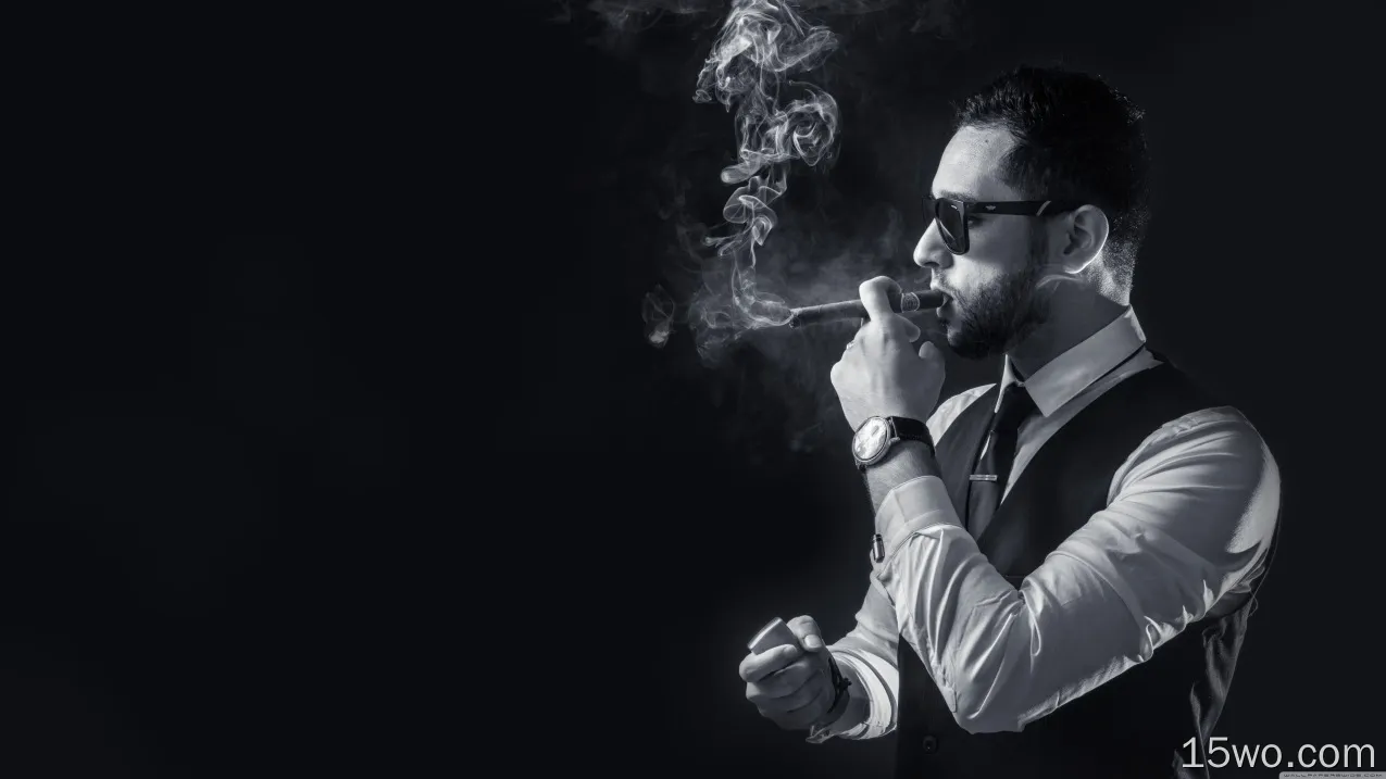 摄影 Men Man Sunglasses 烟 Monochrome Smoking Cigar 高清壁纸
