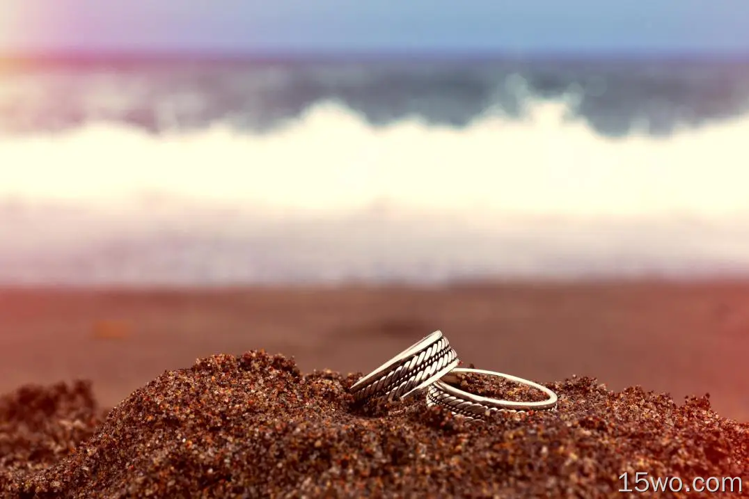 摄影 微距 爱 Romantic Sea 海洋 Ring Sand Seafoam 高清壁纸