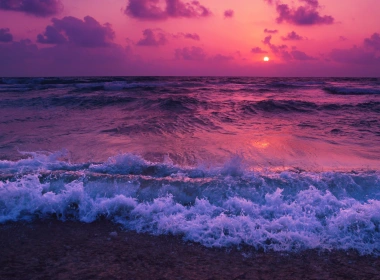 自然 日落 地球 海景 海洋 紫色 高清壁纸 3840x2160