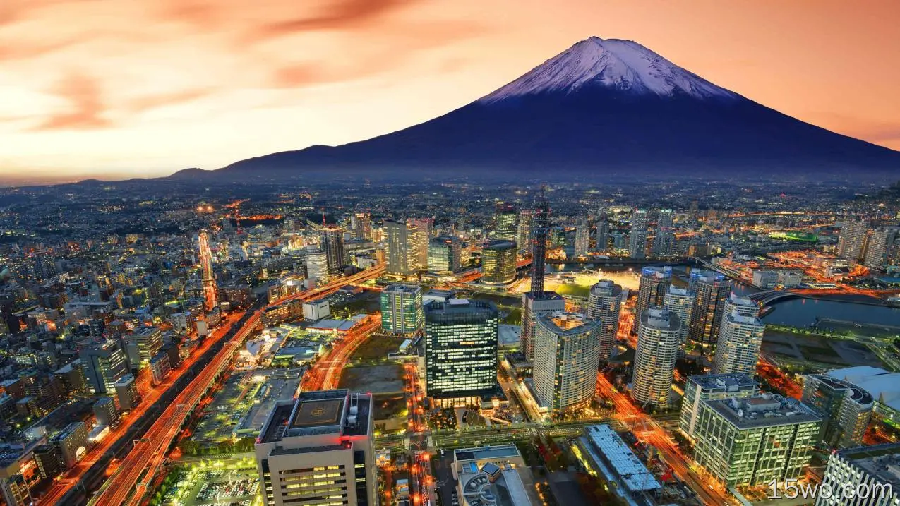 城市夜景 富士山 流光 灯光 璀璨