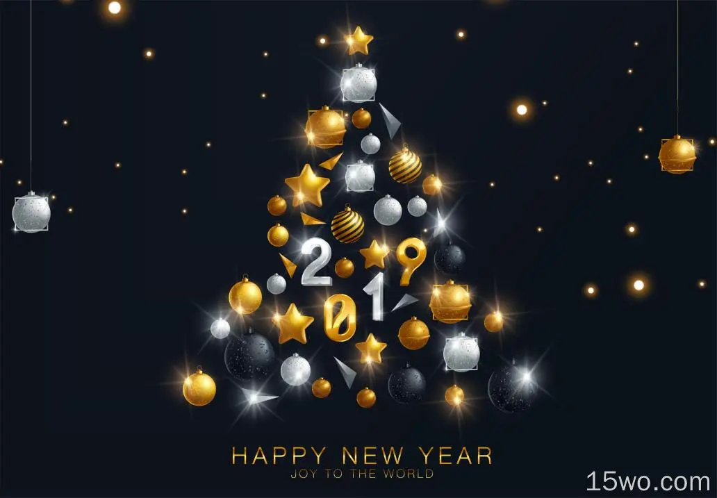 节日 2019年元旦 Bauble Christmas Tree Happy New Year 高清壁纸