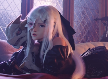 Zero (Drakengard),Drakengard,Drakengard 3,video games,video game girls,video game characters,digital art,CGI,fan art,Seven Graphics,looking at viewer,long hair,flowers,lying on front 5760x3240