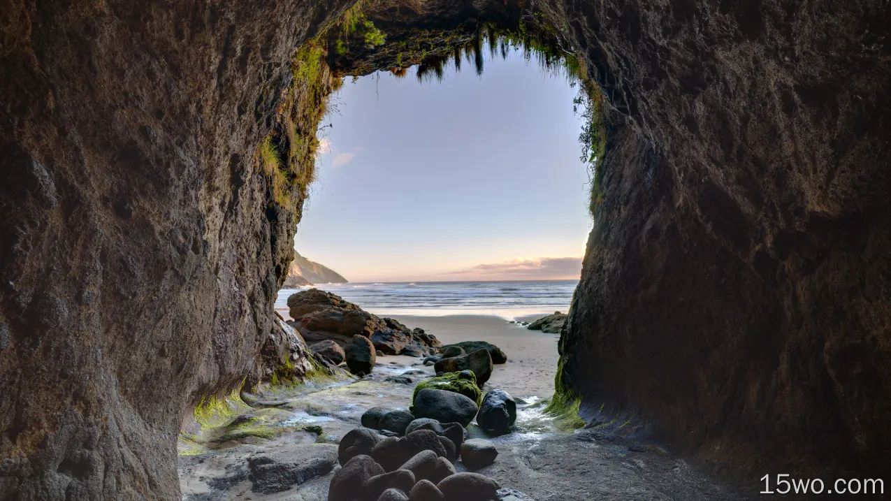 自然 洞穴 苔藓 岩石 Sea 高清壁纸