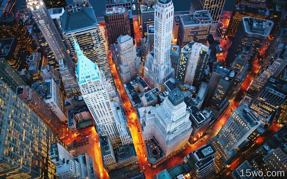 美国夜幕降临时的纽约摩天大楼 8K 7680x5120